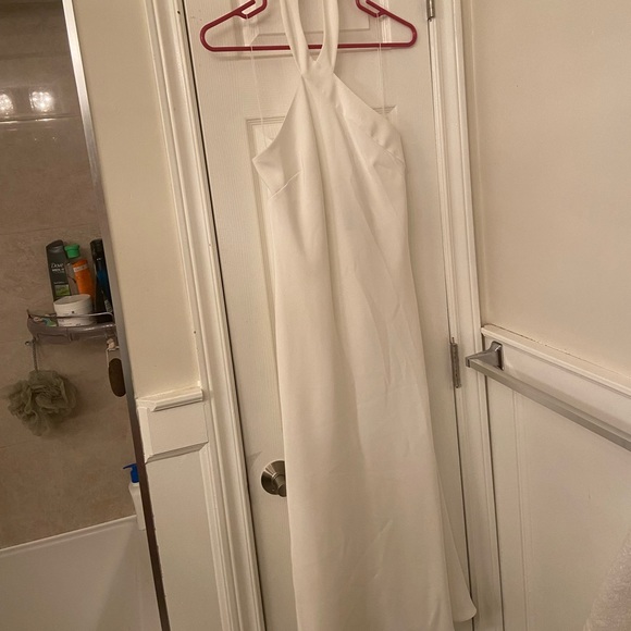 Aidan Mattox Halter Neck Cocktail Midi Dress in Ivory - Picture 2 of 9